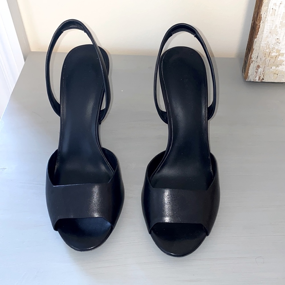 Brand New Theory Sling Black Leather Heels